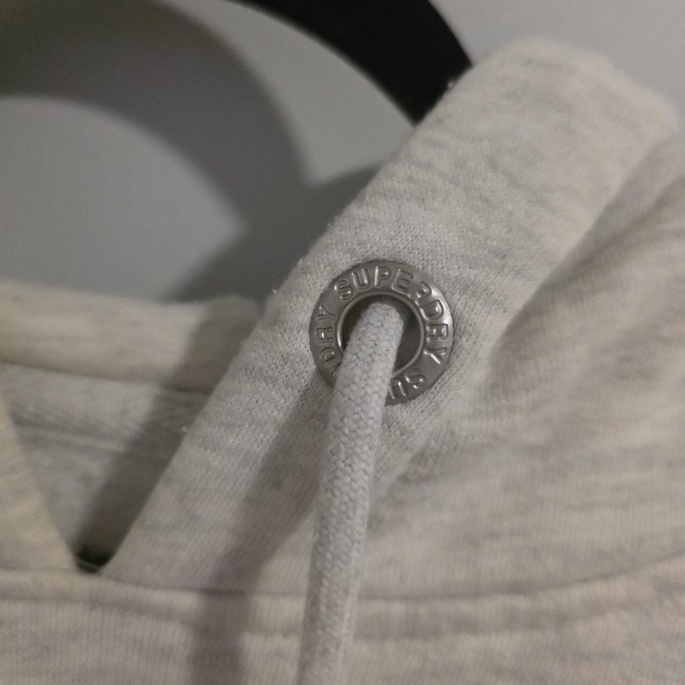 Superdry Hoodie Grey Black Logo Pullover Size UK 12 US 8 Casual Athleisure - Picture 4 of 10